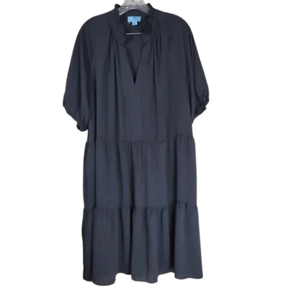 CeCe Black Tiered Midi Dress Balloon Sleeves Babydoll Boho 3X - Picture 1 of 9